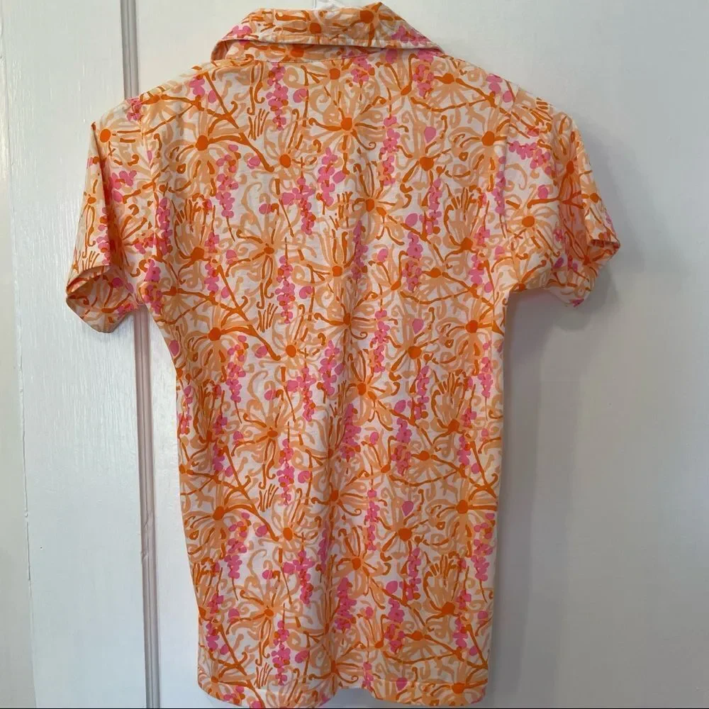 Lilly Pulitzer Vintage “The Lilly” Cotton Knit Polo Peach Octopus Print Retro - Picture 3 of 4